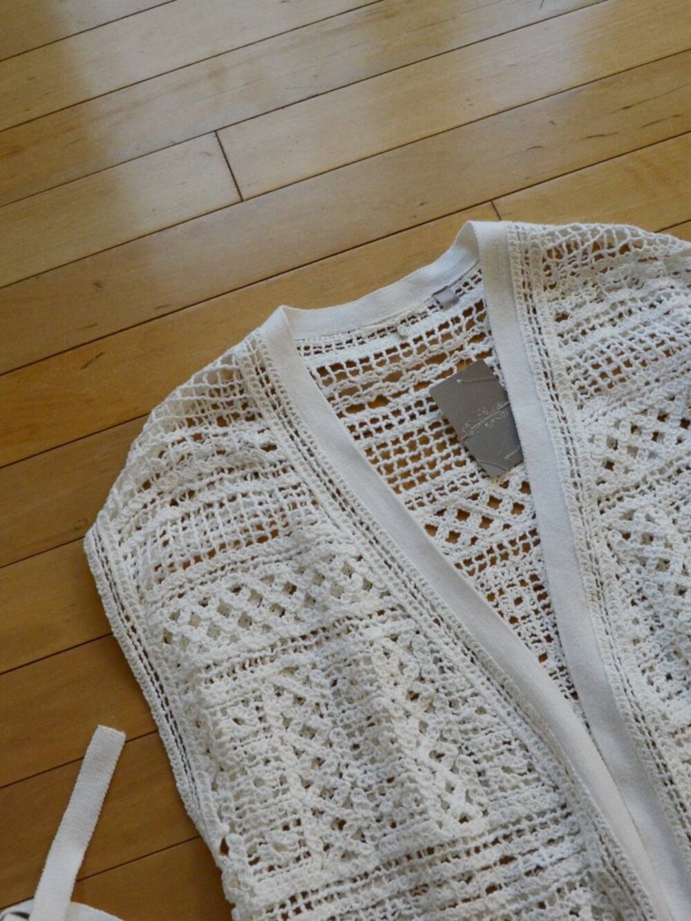 Anthropologie Knitted & Knotted Belted Crochet Cardigan Ivory Boho Size L NWT - Picture 6 of 12